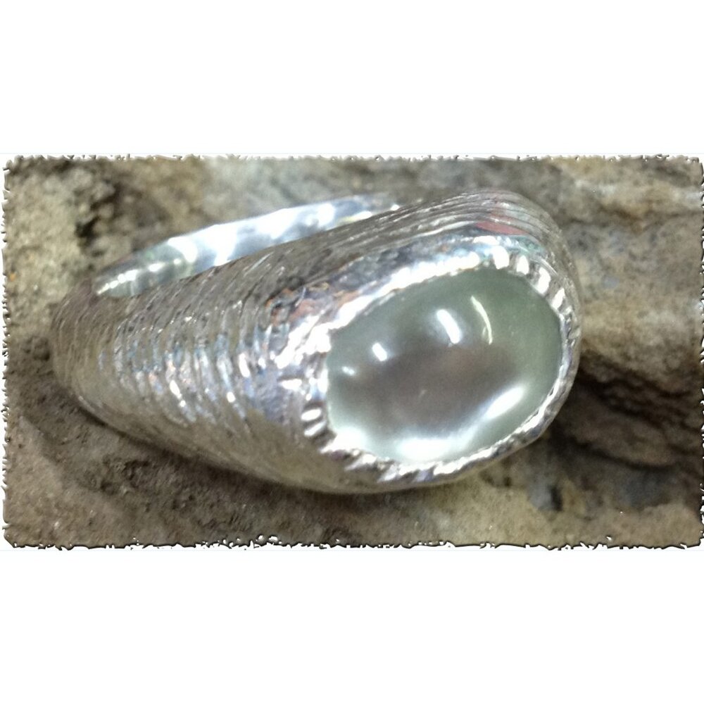 Handmade Fine Silver Moonstone Ring with Jade underneath